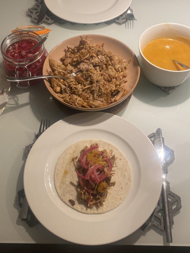 First attempt at no-waste carnitas with pickled red onion. Won’t be my last time making these!