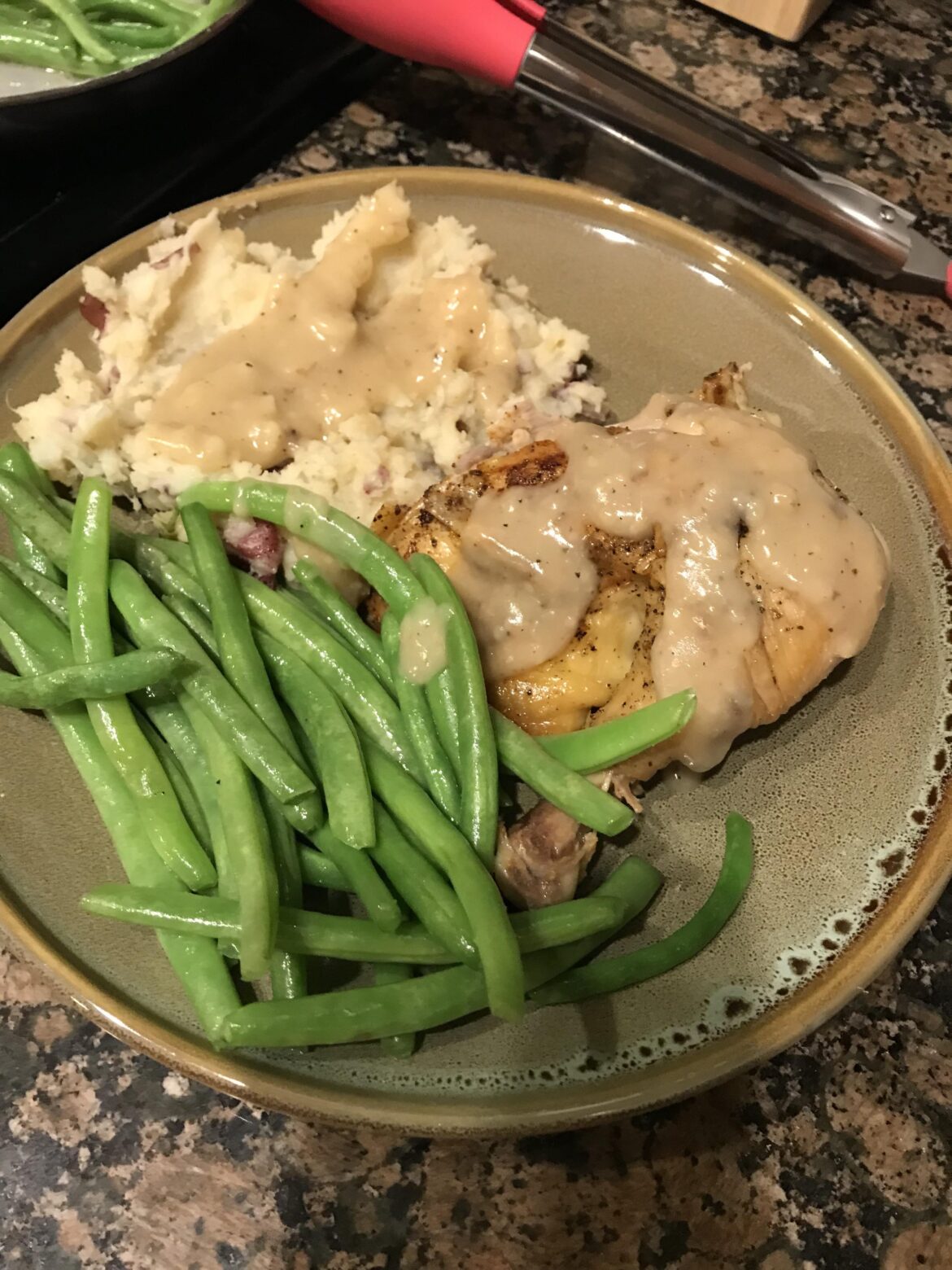 Whole Roast Chicken with Mashed Potatoes, Green Beans, and Gravy
