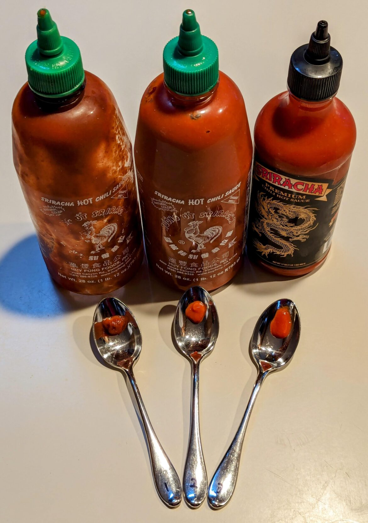 Original Huy Fong, New Huy Fong, Underwood Ranches Sriracha Blind Taste Test