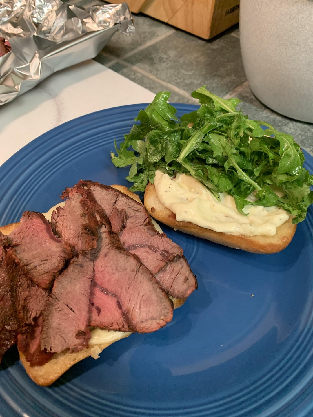 Made flat iron steak sandwiches Dining and Cooking