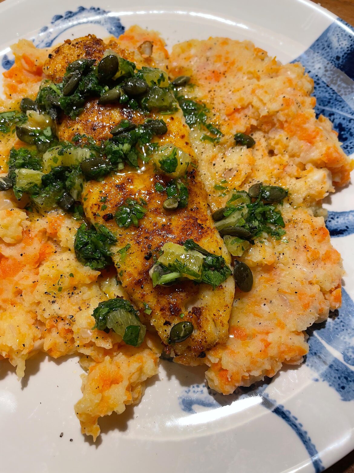 Hake with citrus-orange-gremolata