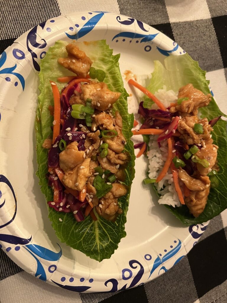 One-pan sweet and spicy chicken lettuce wraps