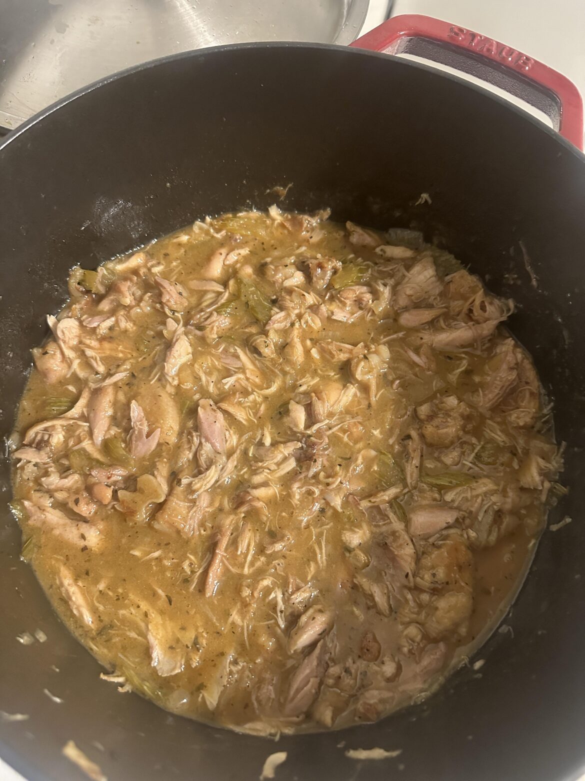 Chicken stew (over egg noodles)