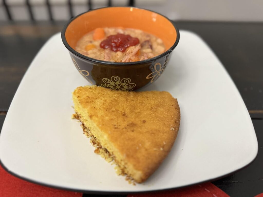 Navy Bean and Pit Smoked Ham Stew with Cornbread.