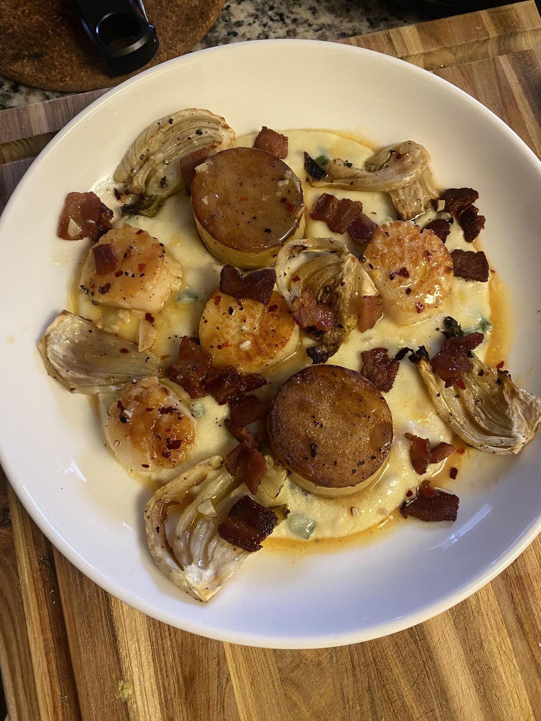 [homemade] scallops, Fondant potatoes, fennel purée Dining and Cooking