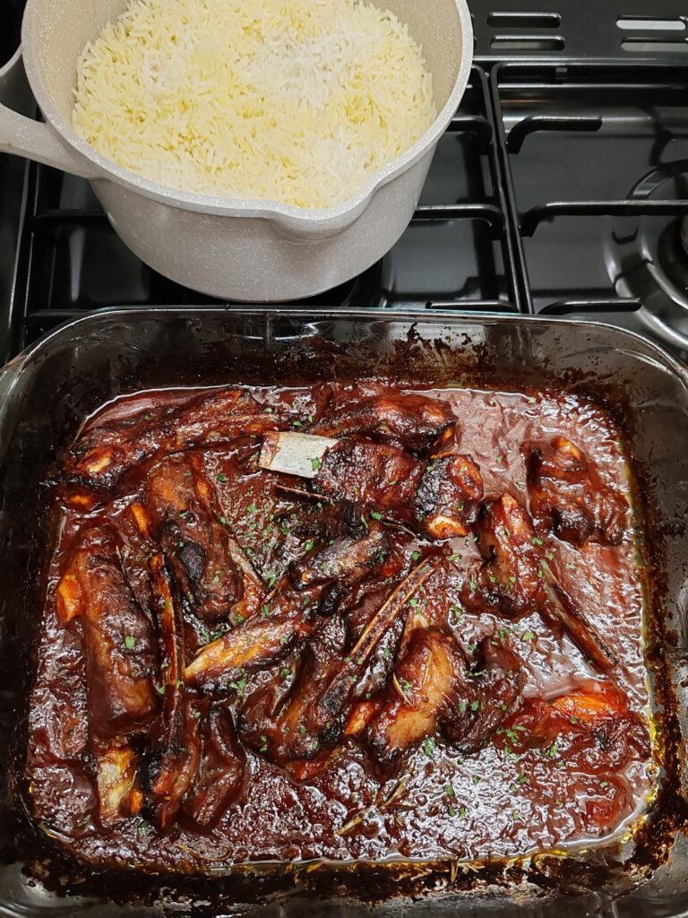 Lamb ribs and rice
