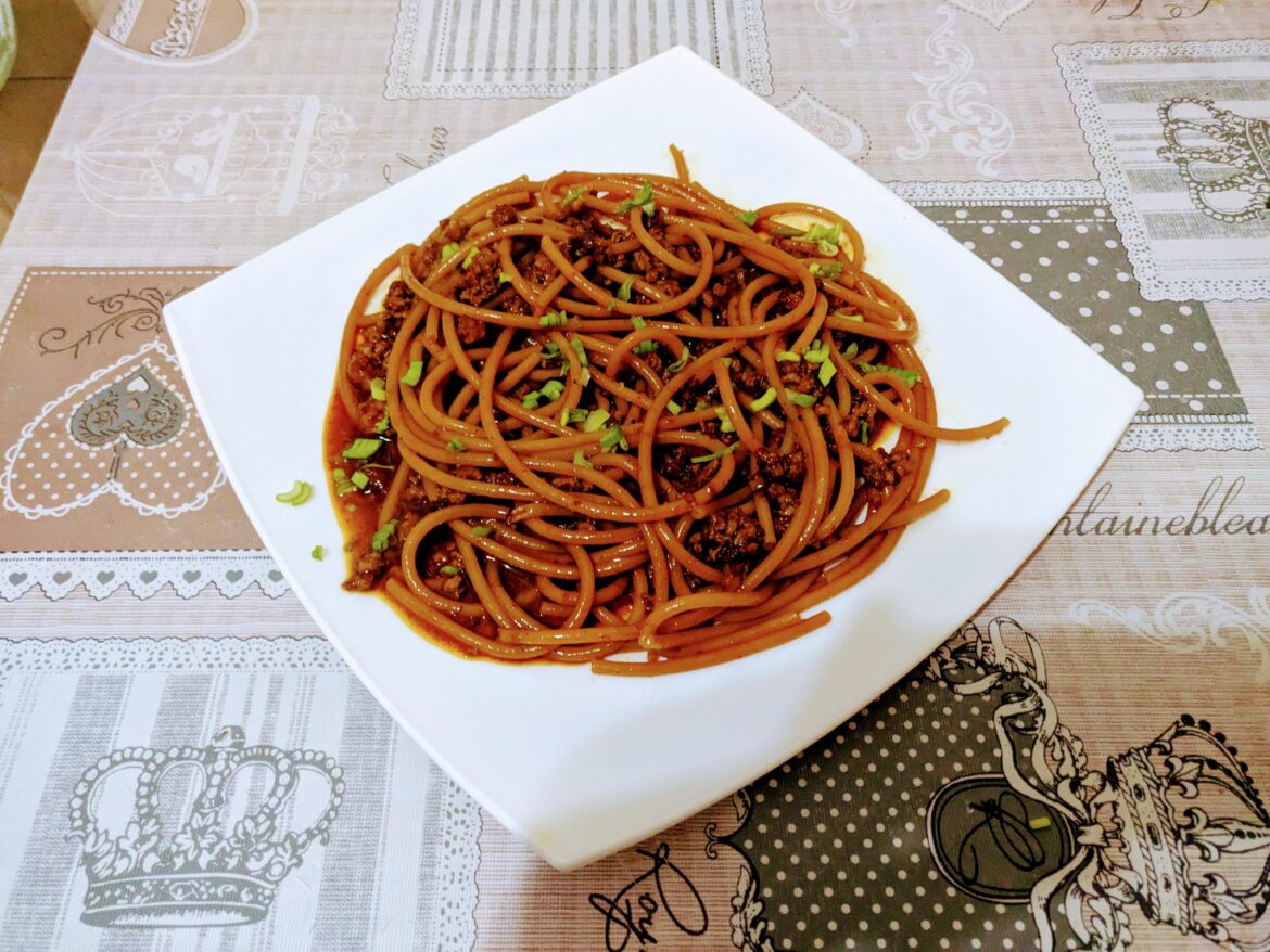 Aaron and Claire's gochujang noodles (I used bucatini)