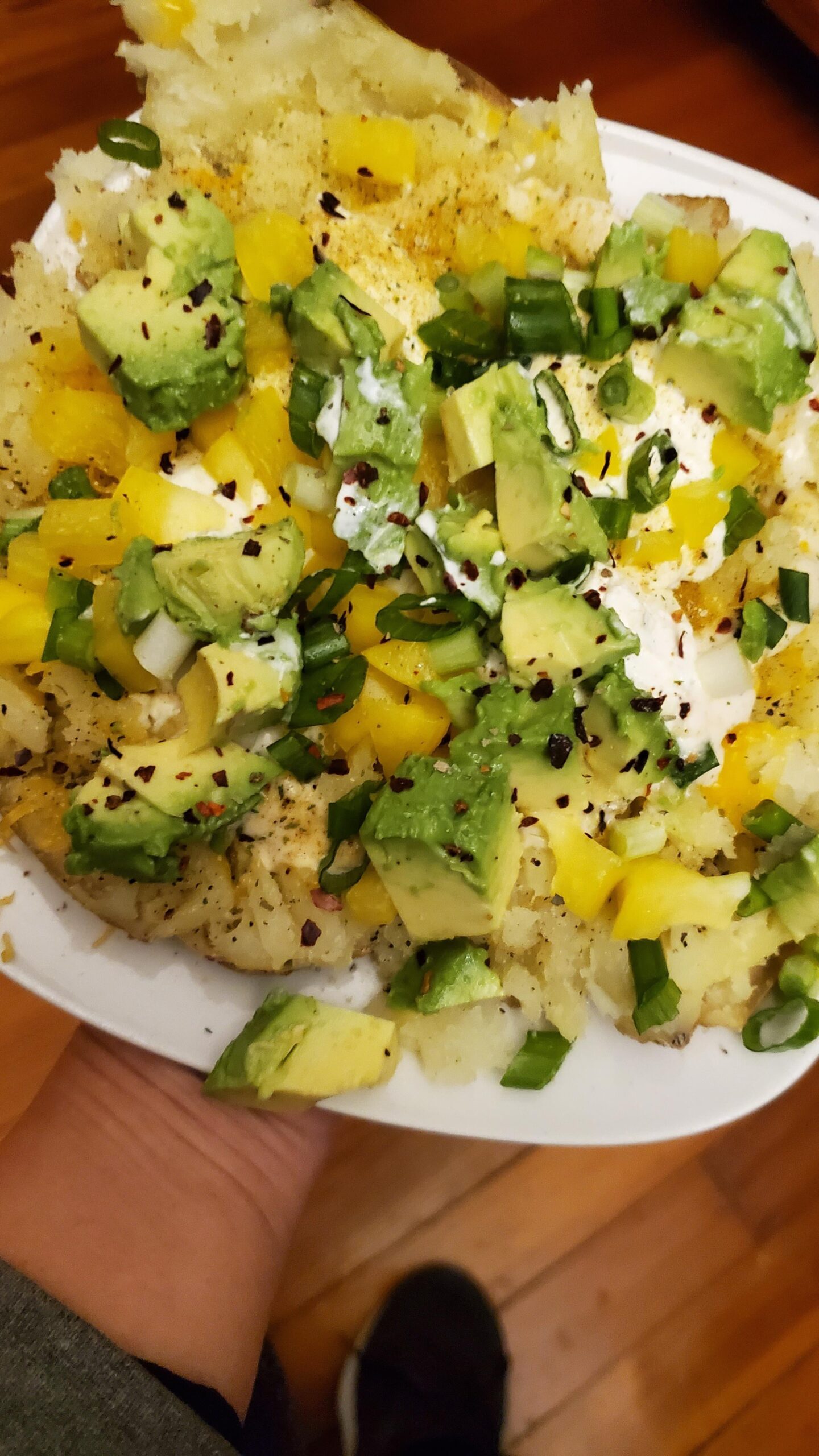 A single microwave russet potato makes a great easy meal. I call this