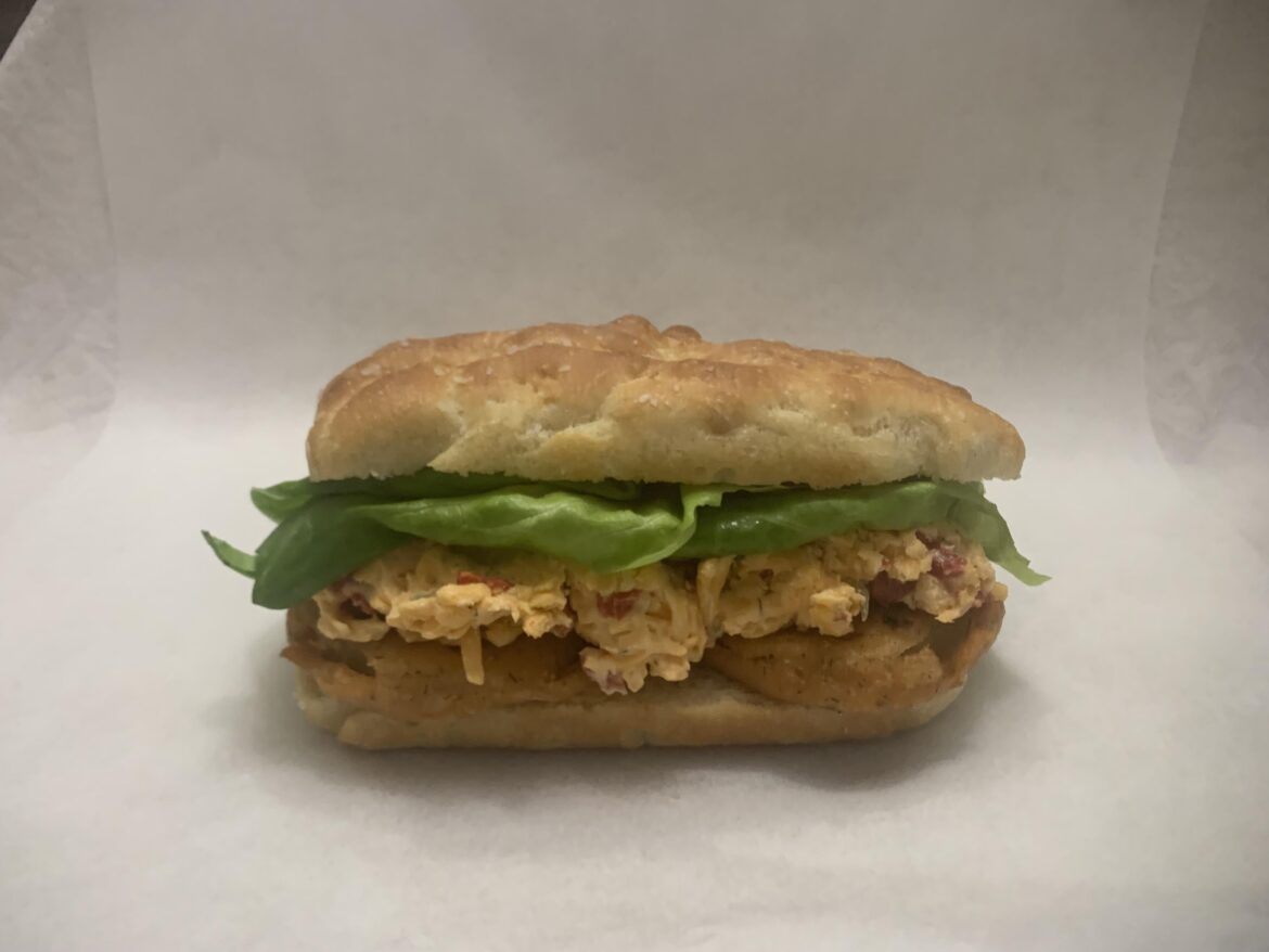 Fried Green Tomato and Pimento Cheese on Foccacia