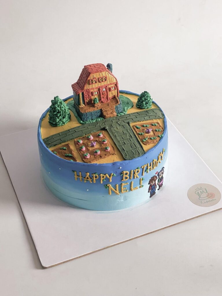 recently made a stardew valley-themed cake versus my first stardew cake from when I was starting out 2 years ago :) both were decorated using only whipped cream!