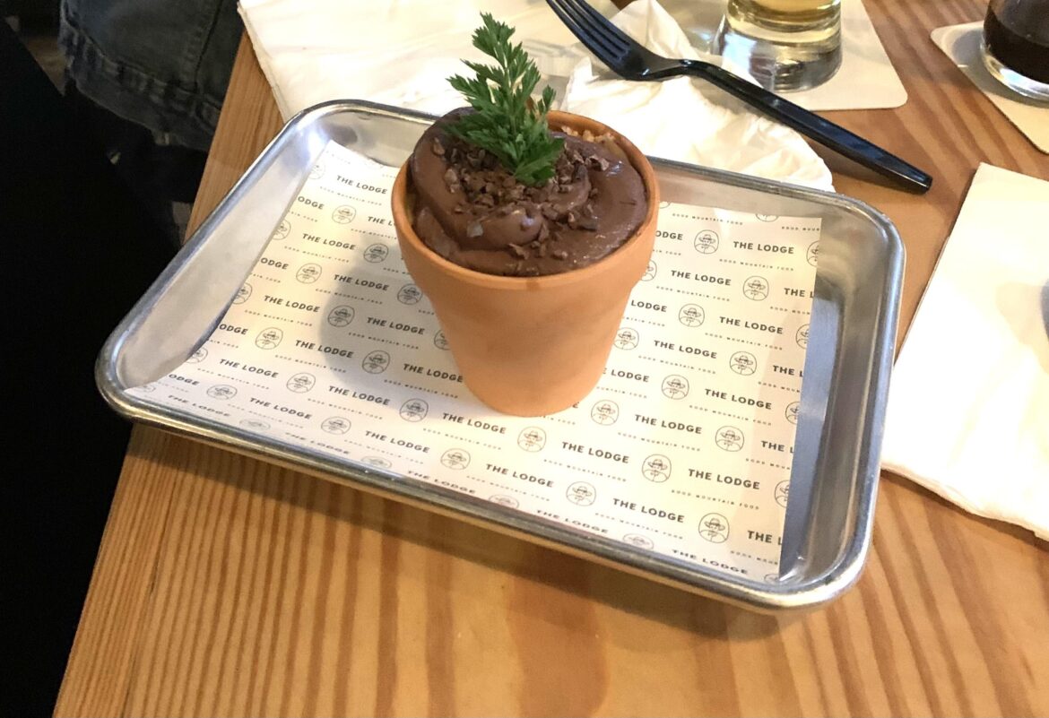Chocolate sorbet in a flower pot
