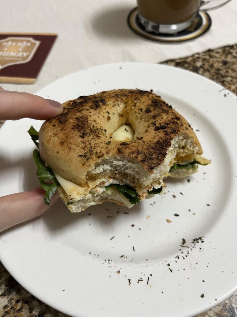 Sunday lunch. Egg sammie on a homemade onion bagel