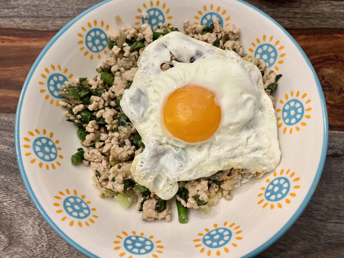 Thai basil pork with crispy fried egg
