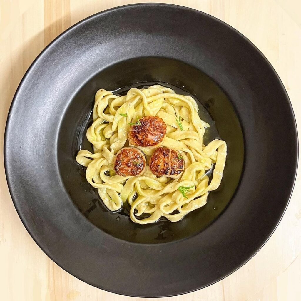 Fettuccine w/ Seared Scallops and Rosemary Beurre Blanc