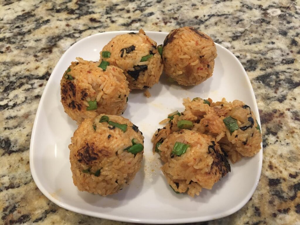 All the snow melted, so I made rice balls instead of snowballs. But one broke! :(