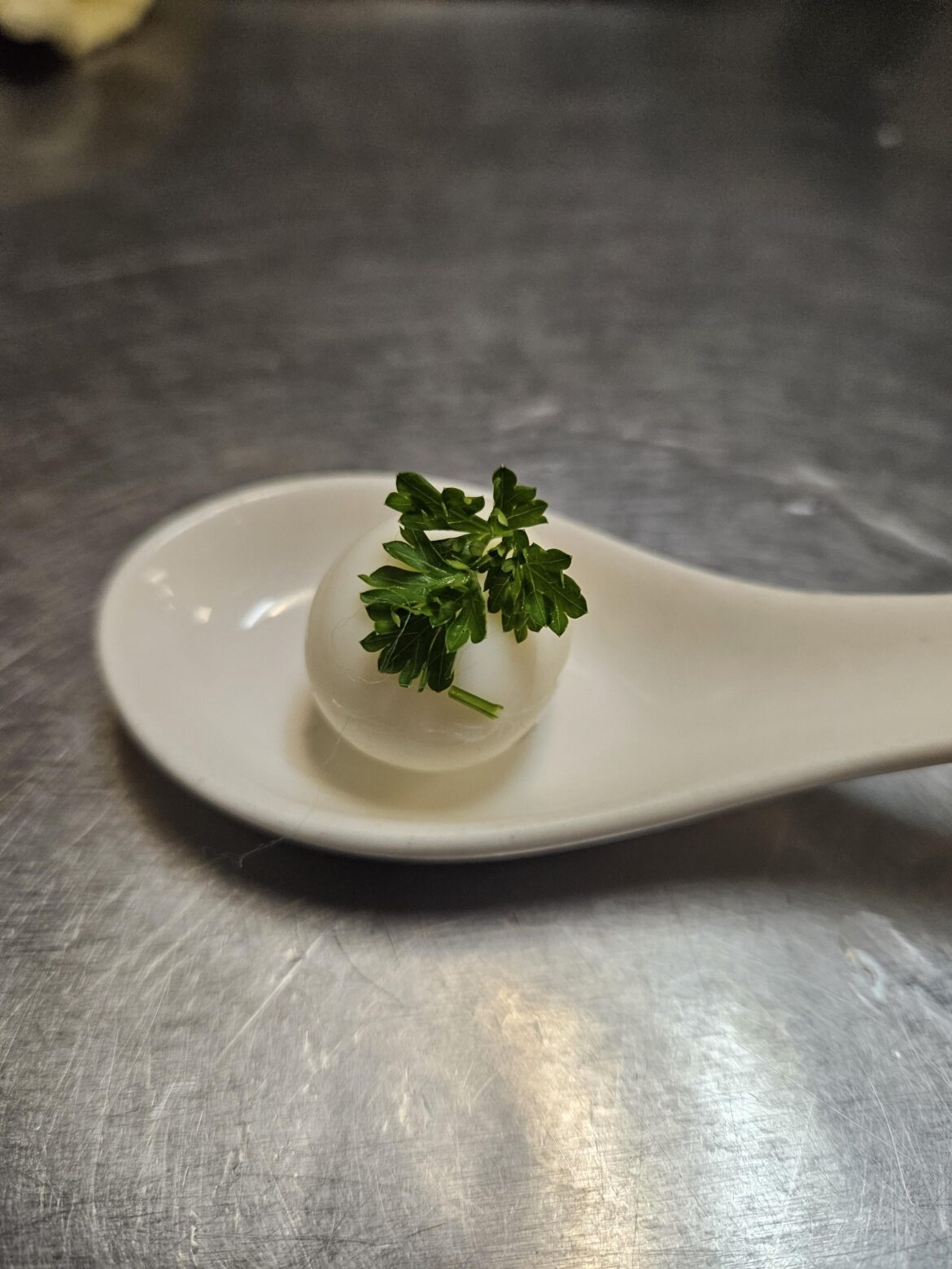 For today's amuse bouche I had an eggcellent idea. Perfectly boiled quail egg with perfect garnish. Happy 2024 kitchen bros