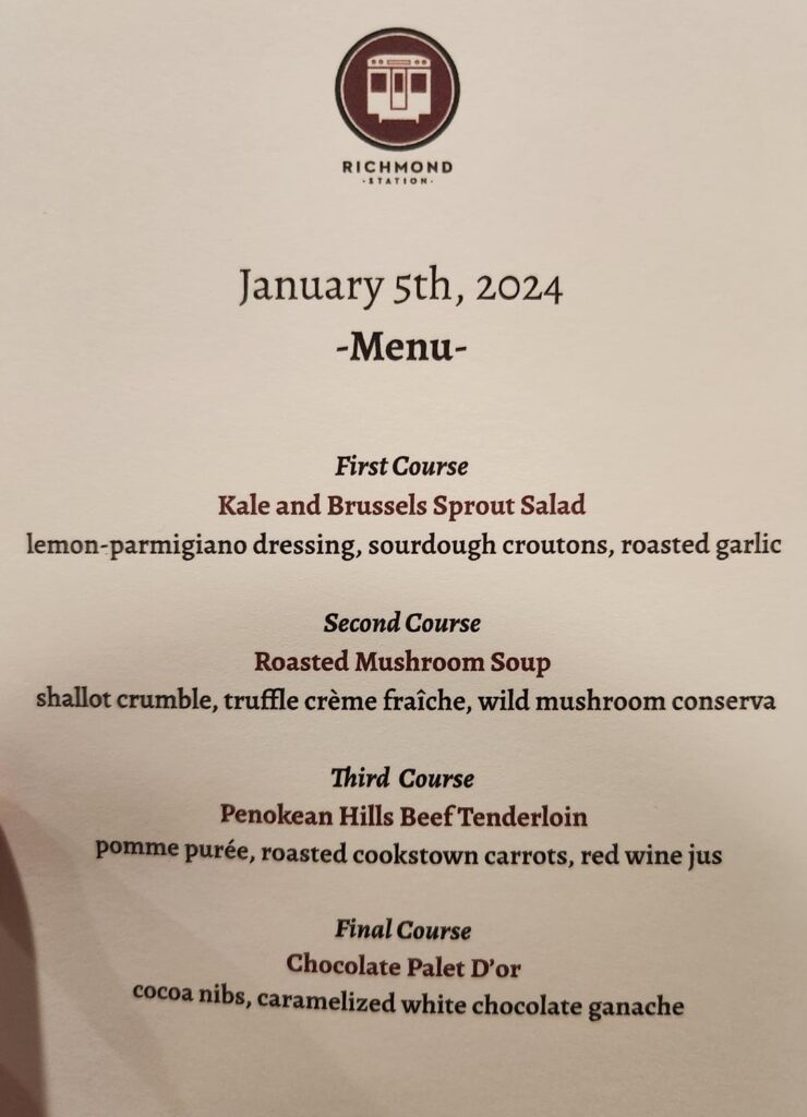 Custom menu catered dinner by Richmond Station