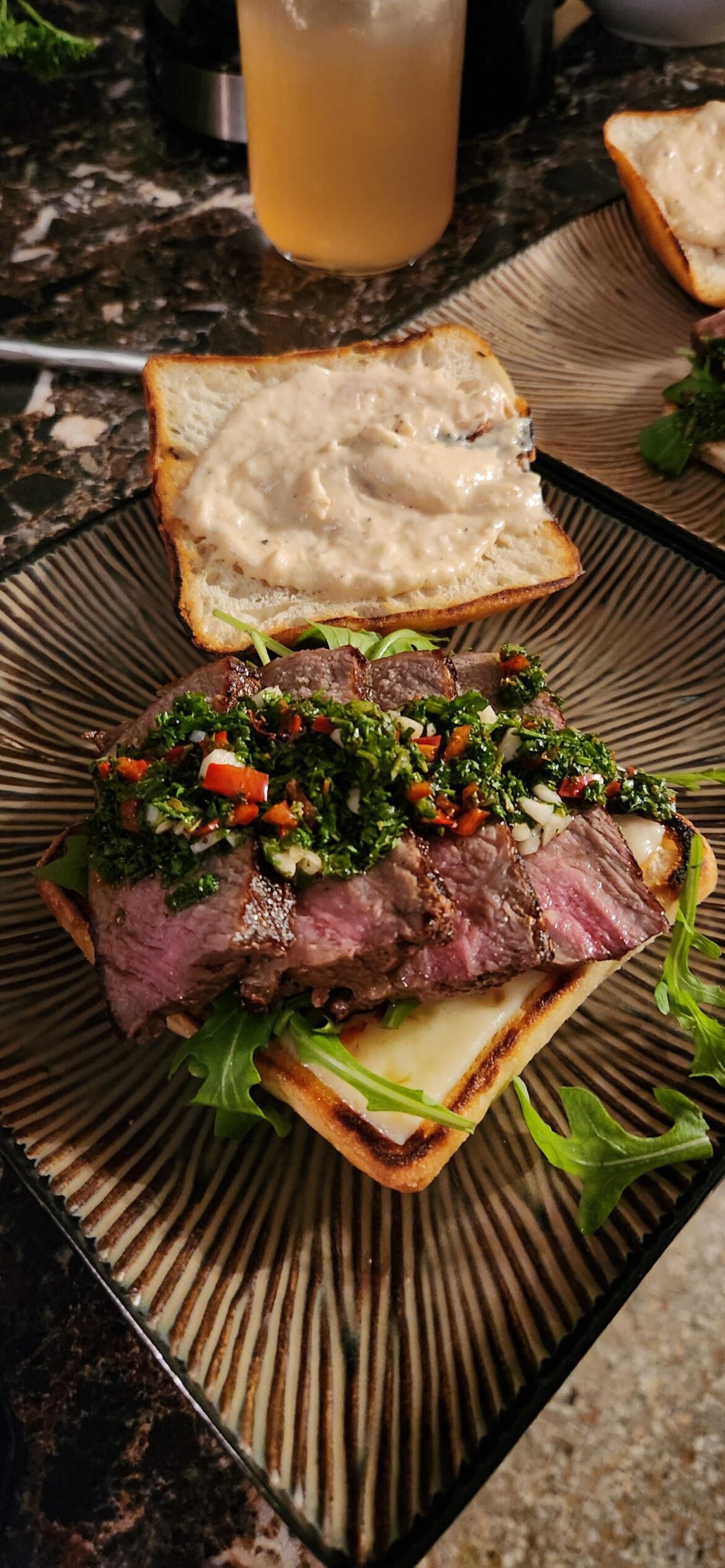 NY Strip Chimichurri on Ciabatta