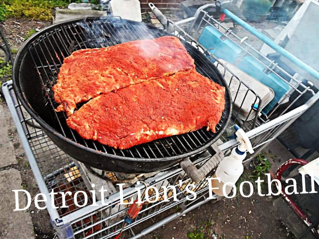 Grilling for Detroit Lion's Football, Farmer Jack shopping cart Ribs for the win