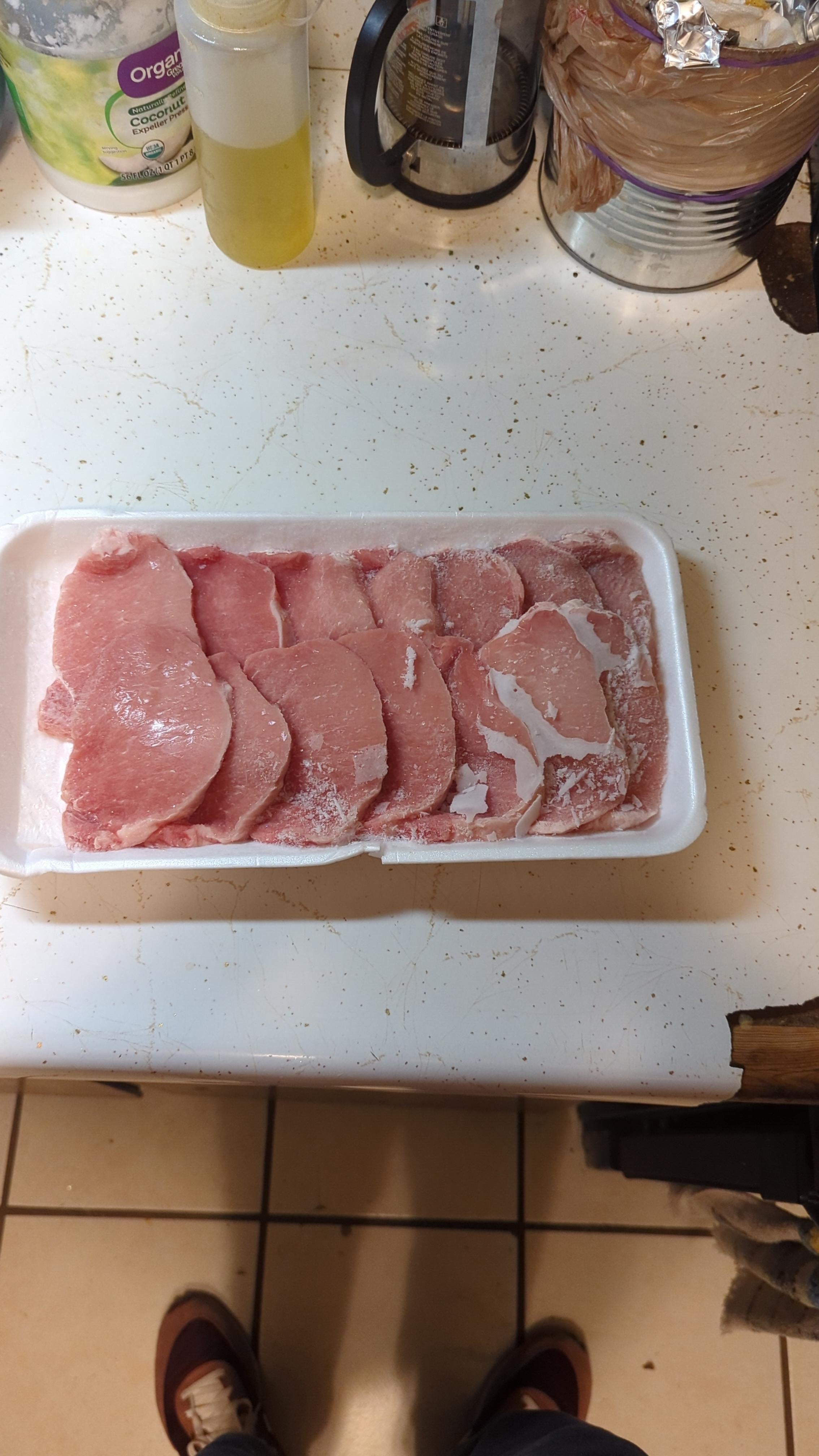 How do I thaw these 14 pork chops without leaving them on the counter