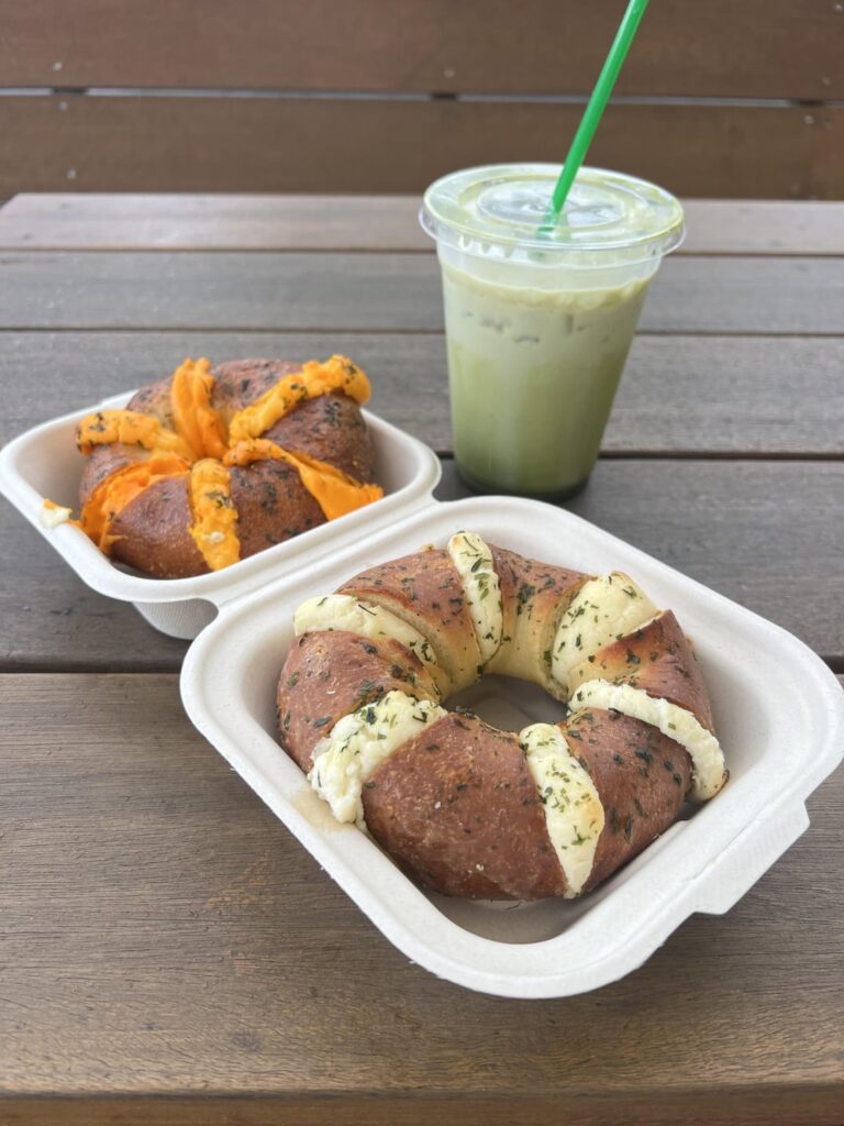 Garlic butter and sweet cheddar stuffed bagels at Calic Bagels in KTown