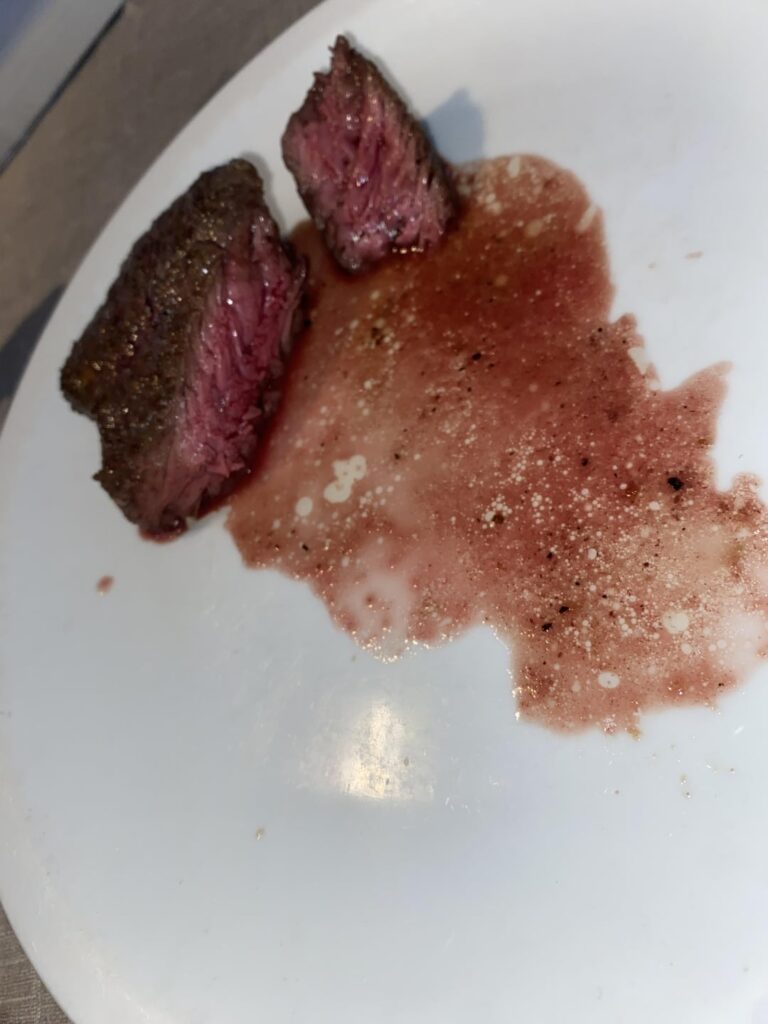 First time making a steak. Don't know if it went well or if it is too raw. What to do you think?