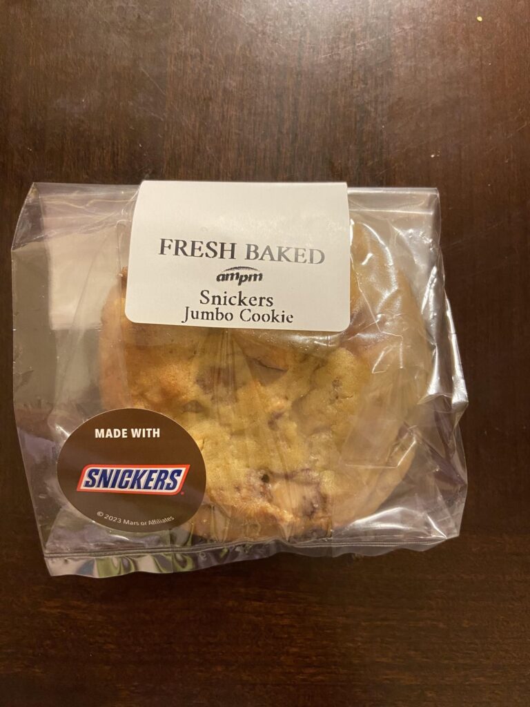 How much in this AMPM Jumbo snickers cookie? Label says 4.5oz.