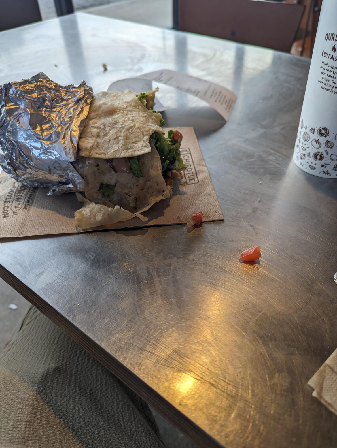 $20 for a burrito and a drink at Chipotle and they don't even give you a damn plate.