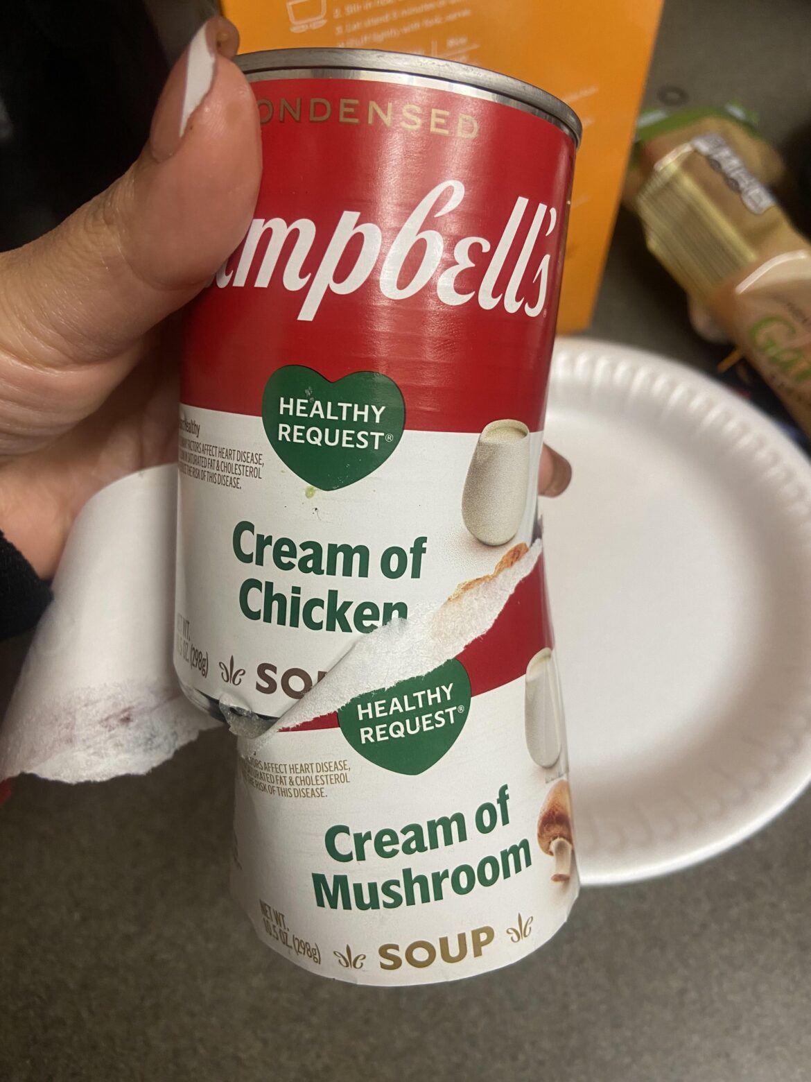 There was a fake label taped over my “cream of mushroom”. Has this happened to anyone?