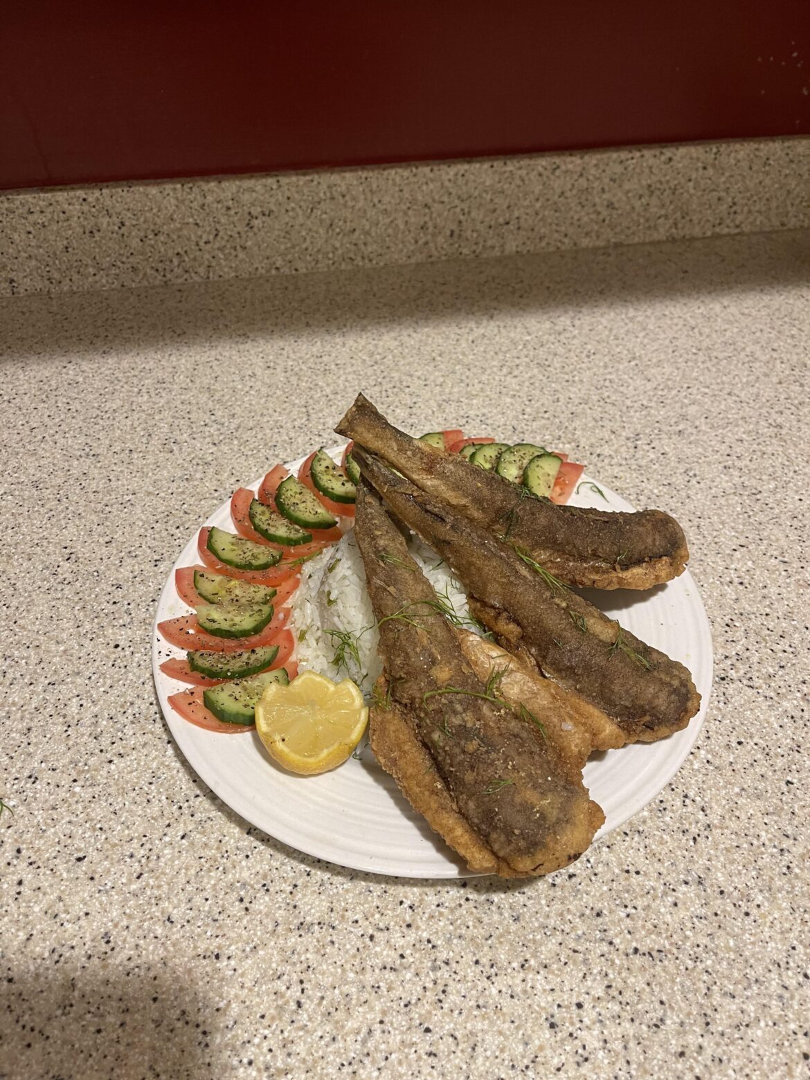 Whole fried Whiting with dill and butter rice