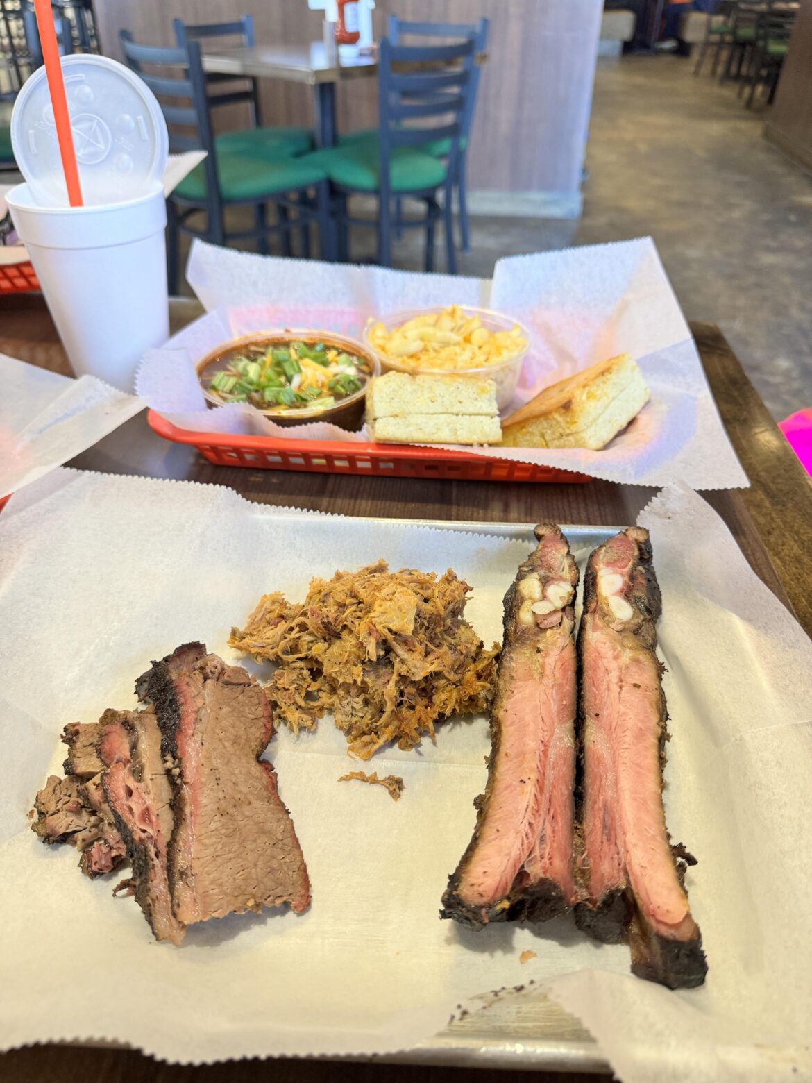 Pit Boss Bbq Atlanta ribs where great and a nice burnt end hiding under the Brisket