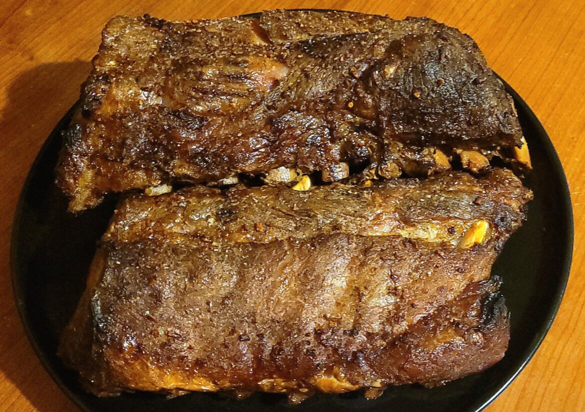 Chipotle maple baby back ribs cooked in the crock pot on low for 5 hours then finished in the air fryer 😋