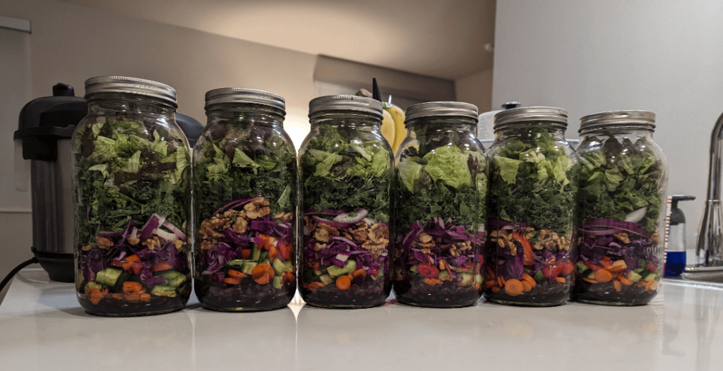 Meal prep. Highly recommend mason jars for salad