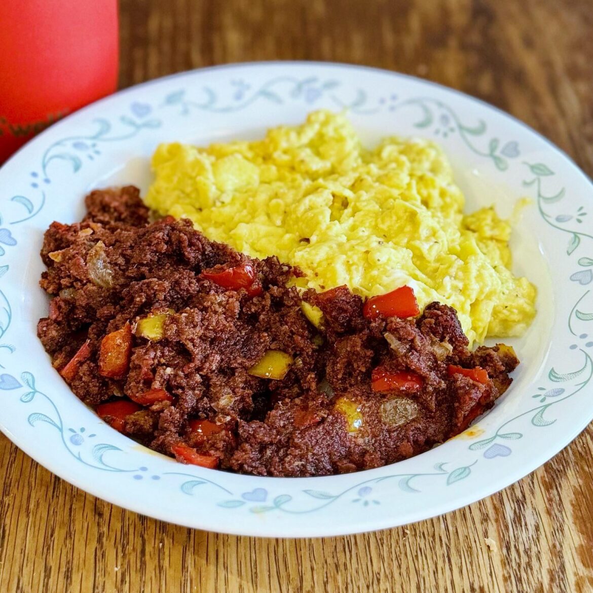 Scrambled Eggs with Beef Chorizo and Corned Beef