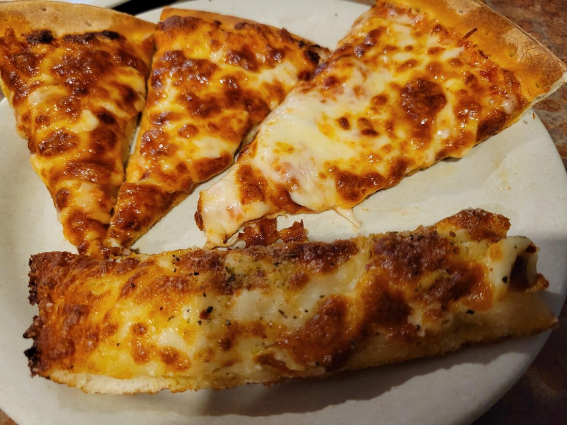 Cheese Pizza and Cheese Garlic Bread