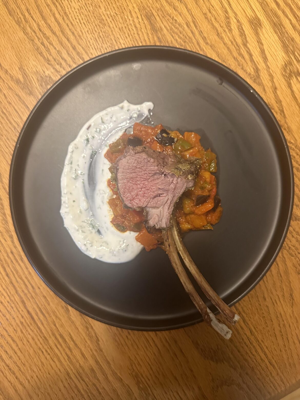 Lamb rack with ratatouille and mint tzatziki