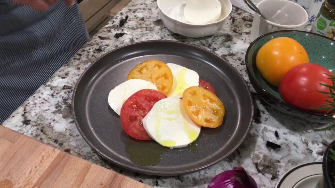 Fresh Tomato Mozzarella Salad with Fried Basil