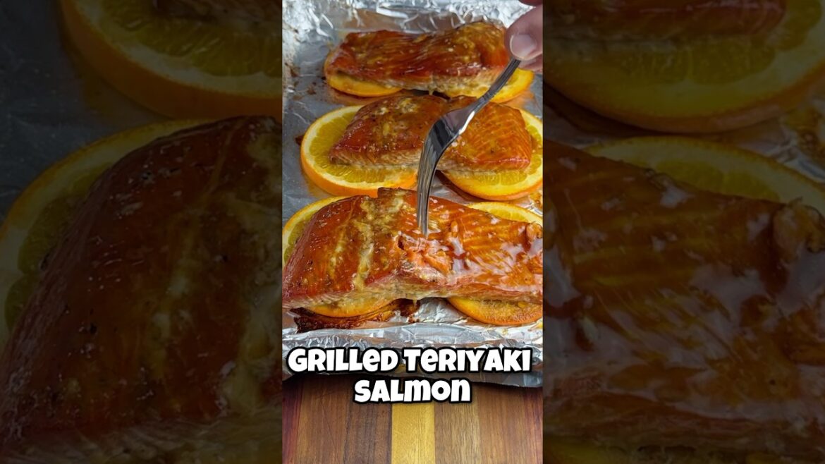 Grilled Teriyaki Salmon with marinade! #foodshorts #teriyakisalmon