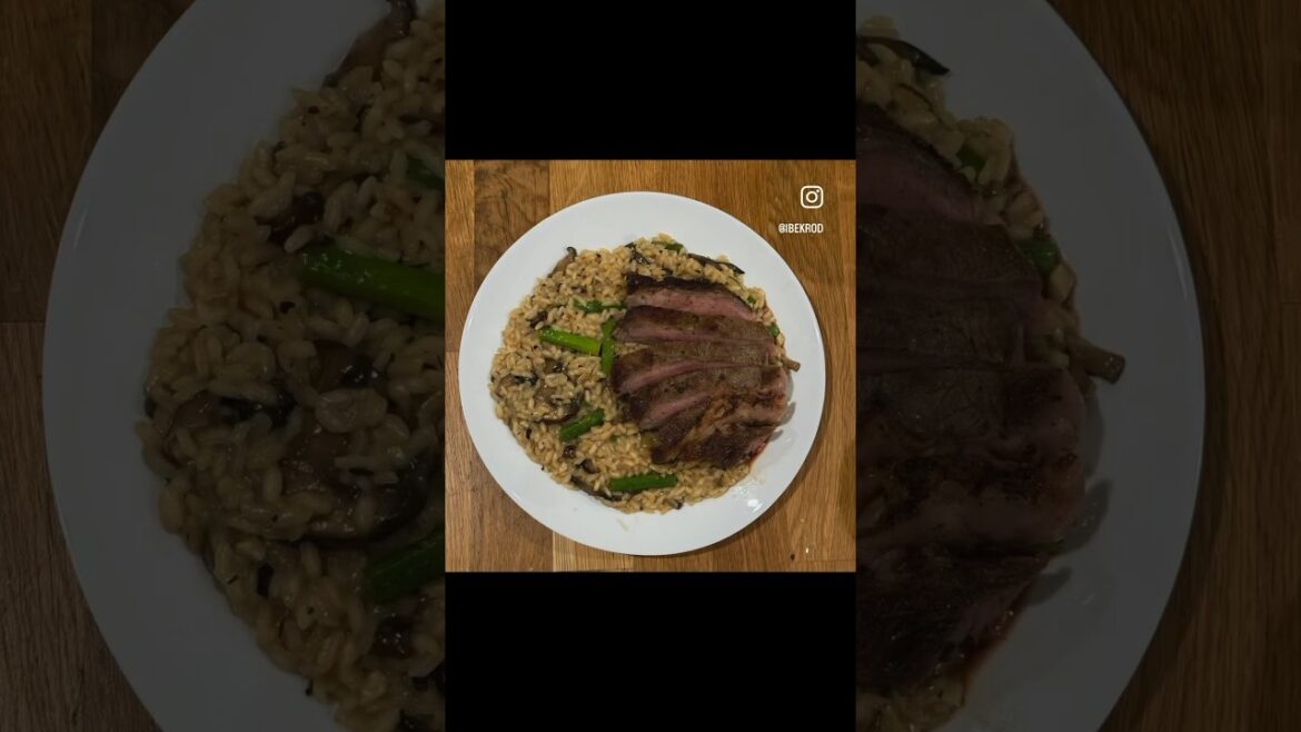 Steak with mushroom and asparagus risotto #homecook #homemade #steak #risotto #dinner