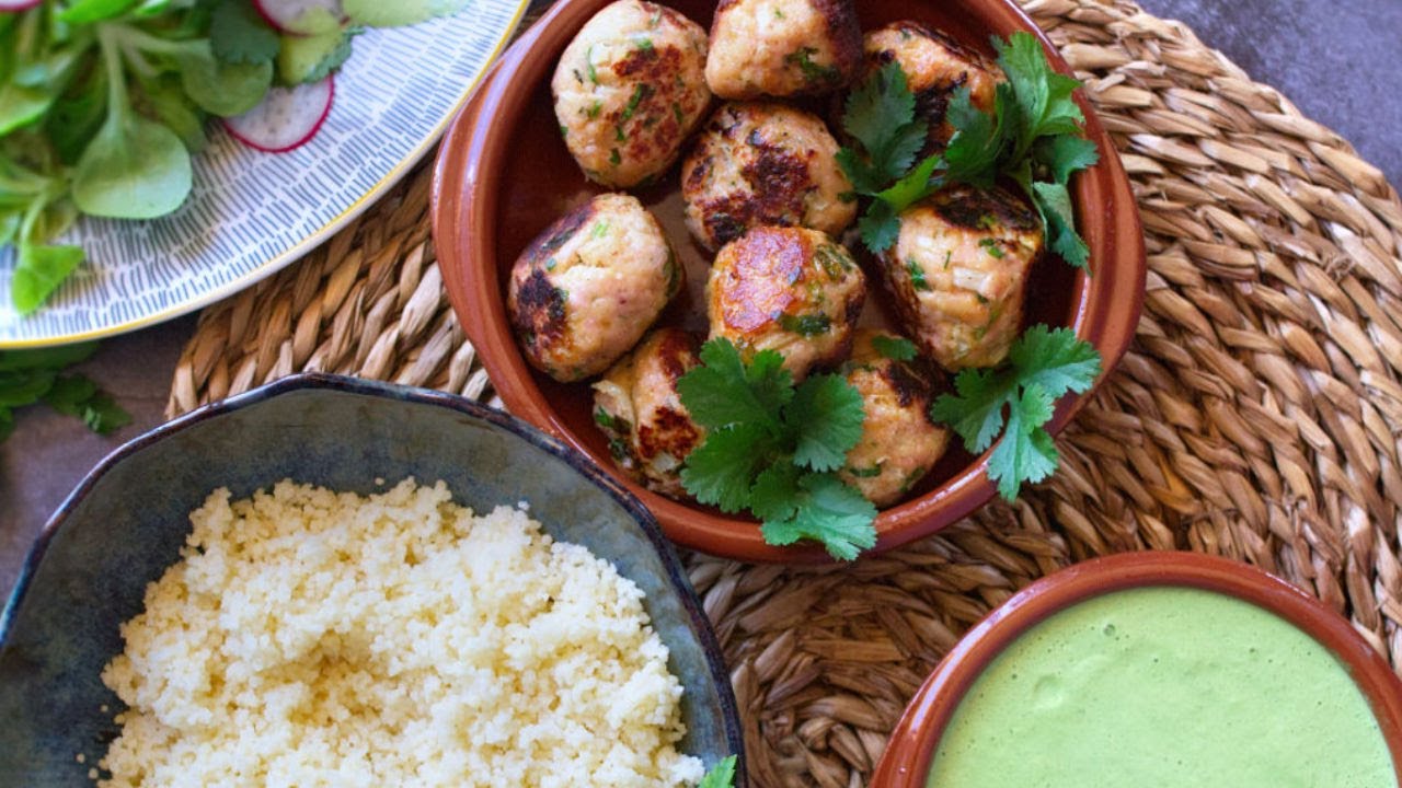 How to Make Mediterranean Chicken Meatballs with Couscous and a Tangy
