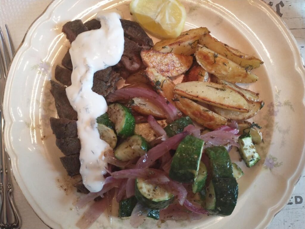 It finally happened: missing ingredient for Taverna Steak & Dilly Potato Wedges with Zucchini-Onion Jumble & Tzatziki It finally happened: missing ingredient for Taverna Steak & Dilly Potato Wedges with Zucchini-Onion Jumble & Tzatziki
