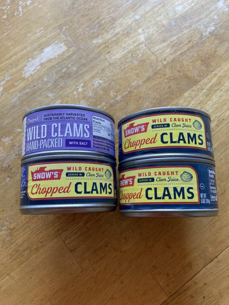 Hubby made delicious clam chowder for dinner with a combo of Snow’s and Natural Sea canned clams