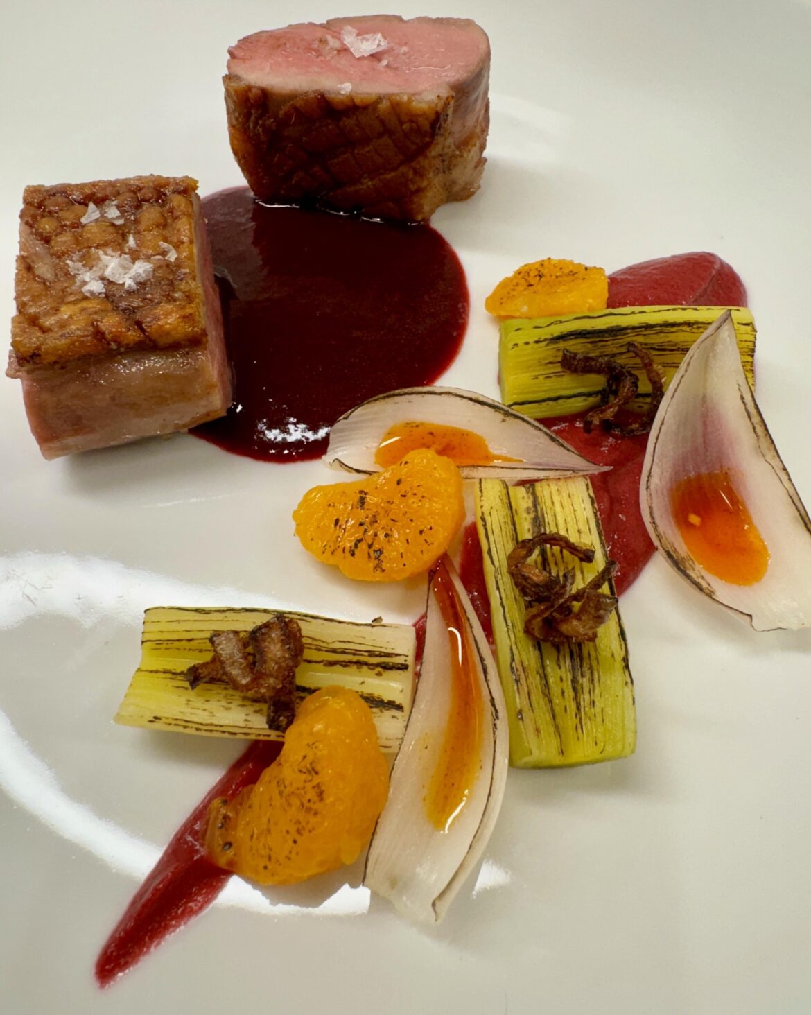 Duck, Beet Puree, Blackberry Balsamic Reduction