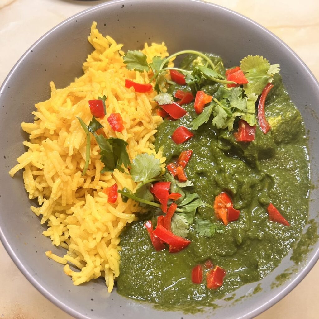 Saag tofu and basmati rice 309 cal