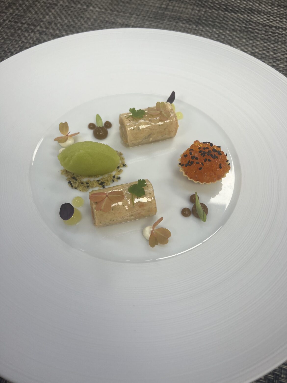 Salmon Rillette, Salmon Tartare Tartlette, Cucumber Sorbet