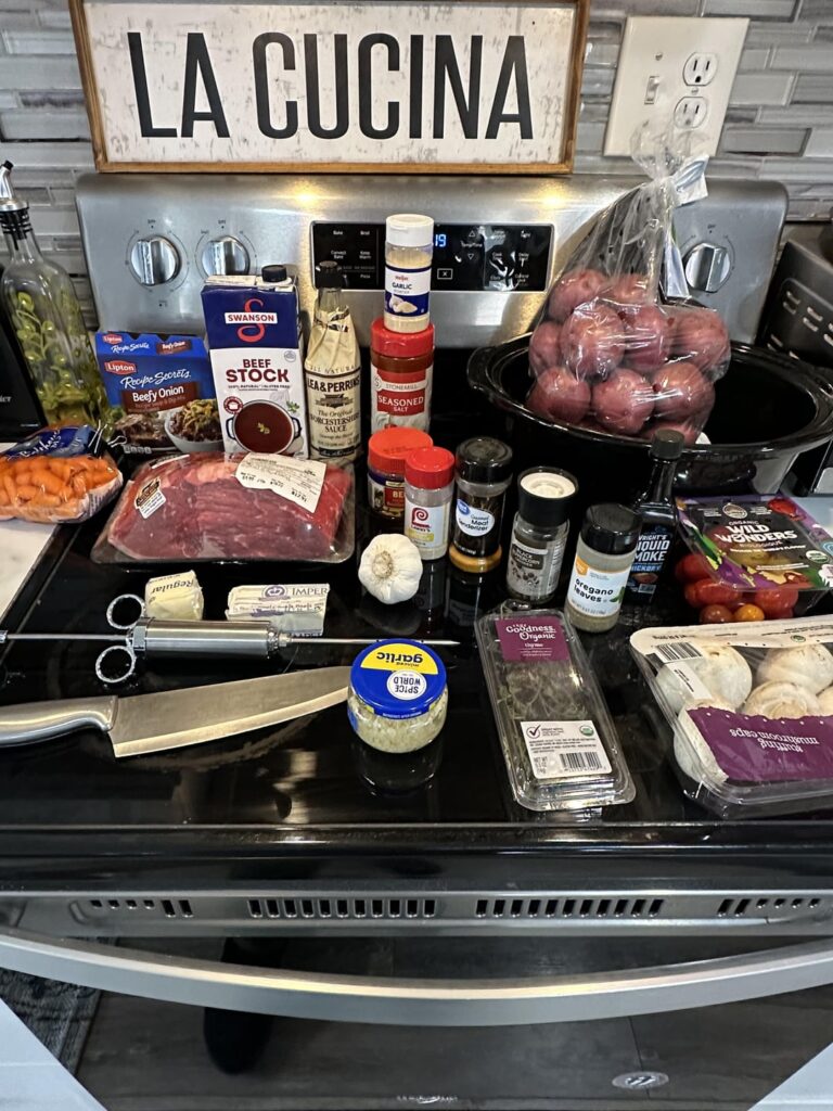 Pot Roast, red skin potatoes, carrots with homemade gravy and dinner rolls from scratch.. first time making rolls from scratch.