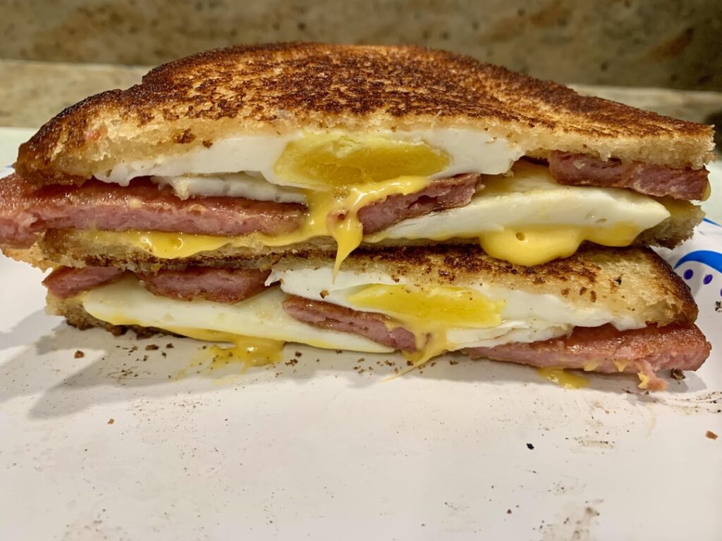grilled spam, egg and cheese