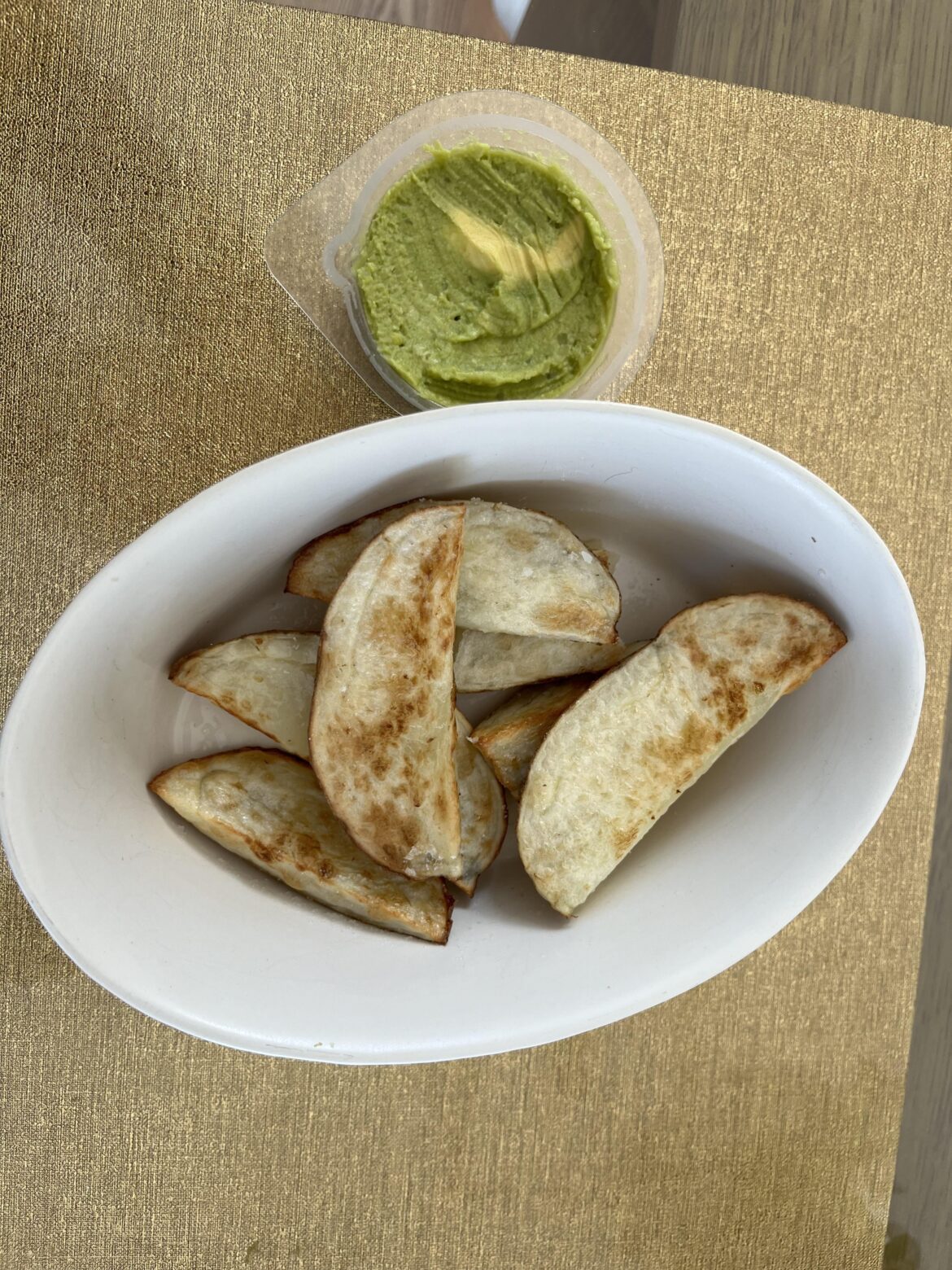Air fried oil free potato wedges with guacamole - my new favorite snack