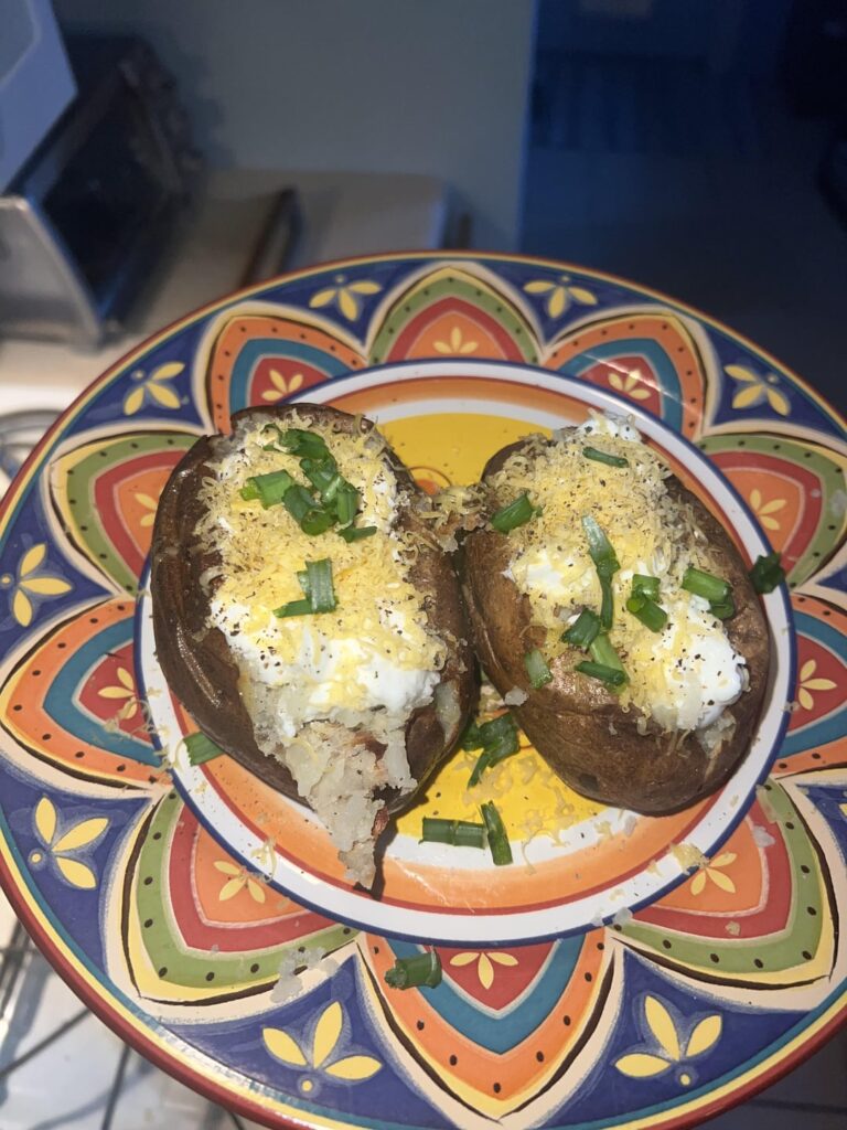 Loaded baked potato! Delicious, loaded with protein & def budget friendly. Loaded baked potato! Delicious, loaded with protein & def budget friendly.
