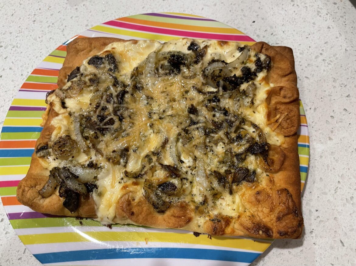 Mushroom Flatbreads with Gouda Cream Sauce and Parmesan